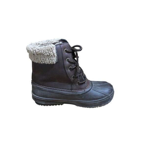 Nautica Danube Snow Winter Duck Boots Kids 3 Brown Faux Leather Sherpa-Lined - Picture 9 of 12